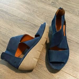 Clarks Navy Suede Wedge Sandals
